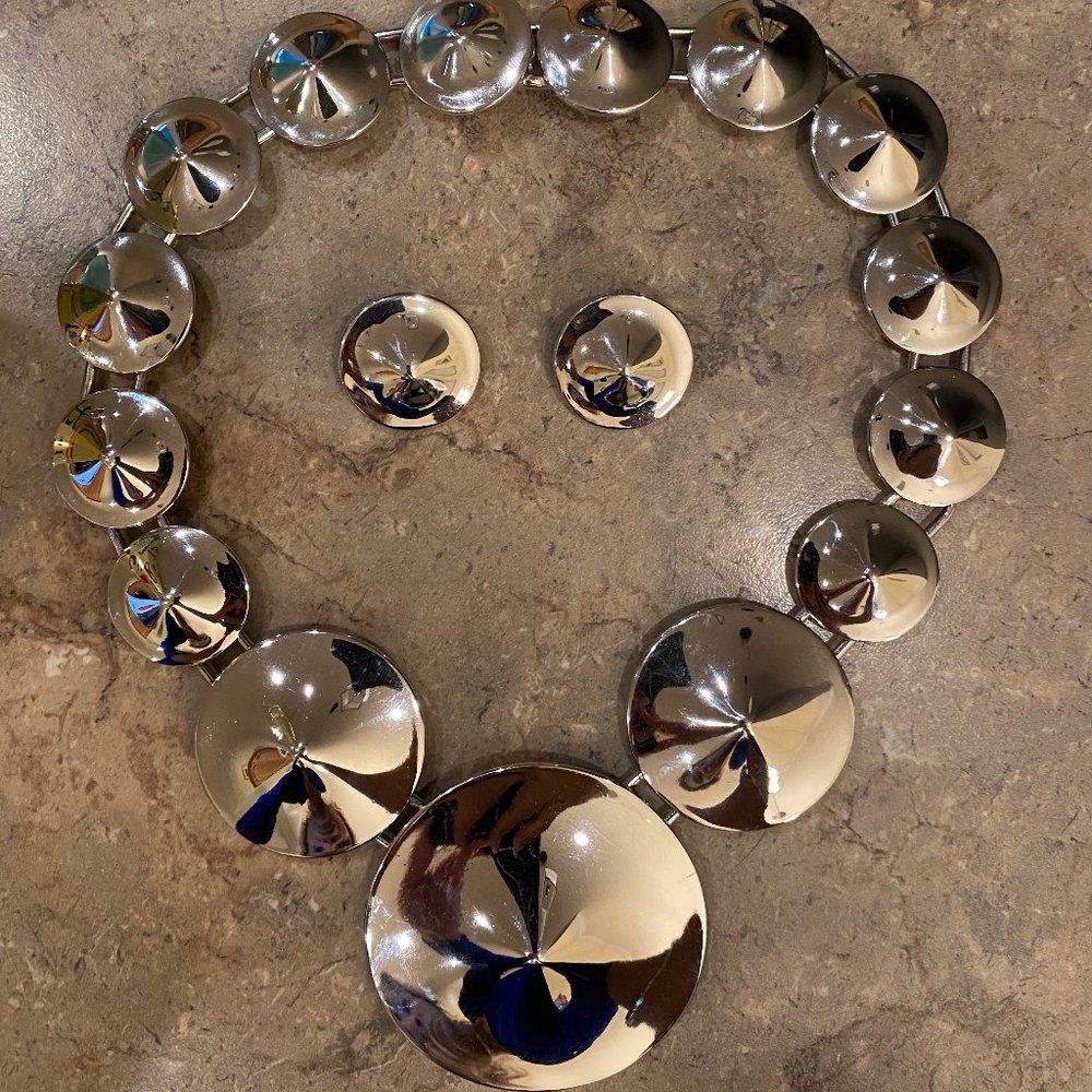 Vintage ALEXIS KIRK Silver Tone MODERNIST Necklace